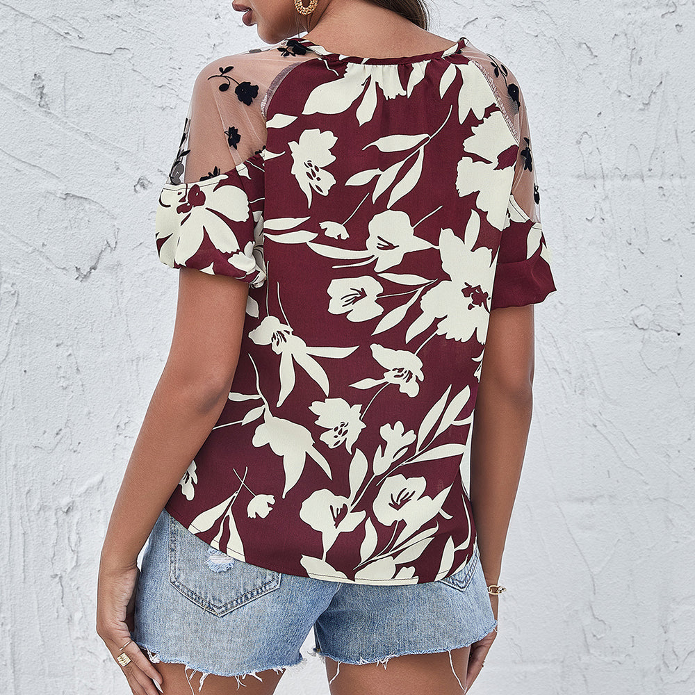 Szyfonowy top z koronkowymi panelami