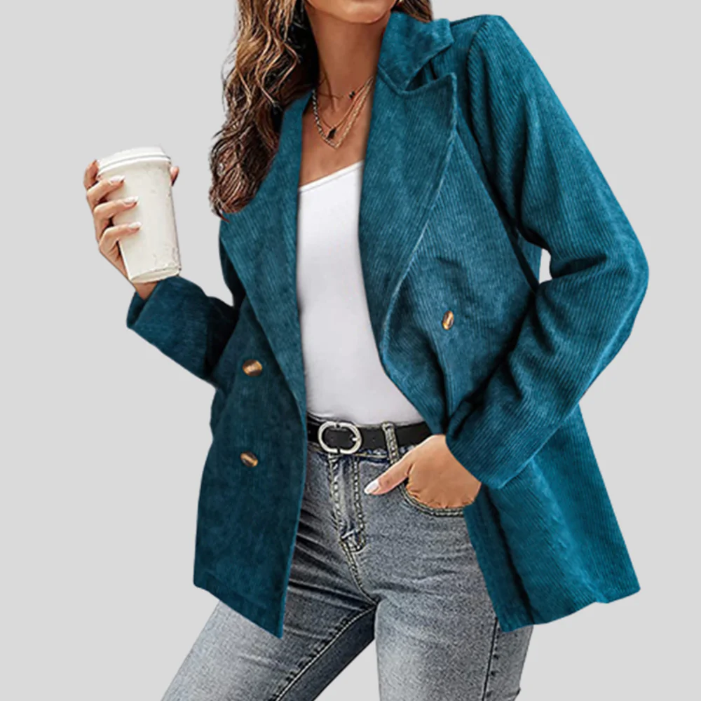 Lodowylabedz Nowa, jesienno-zimowa, sztruksowa marynarka damska w jednolitym kolorze, zapinana na guziki