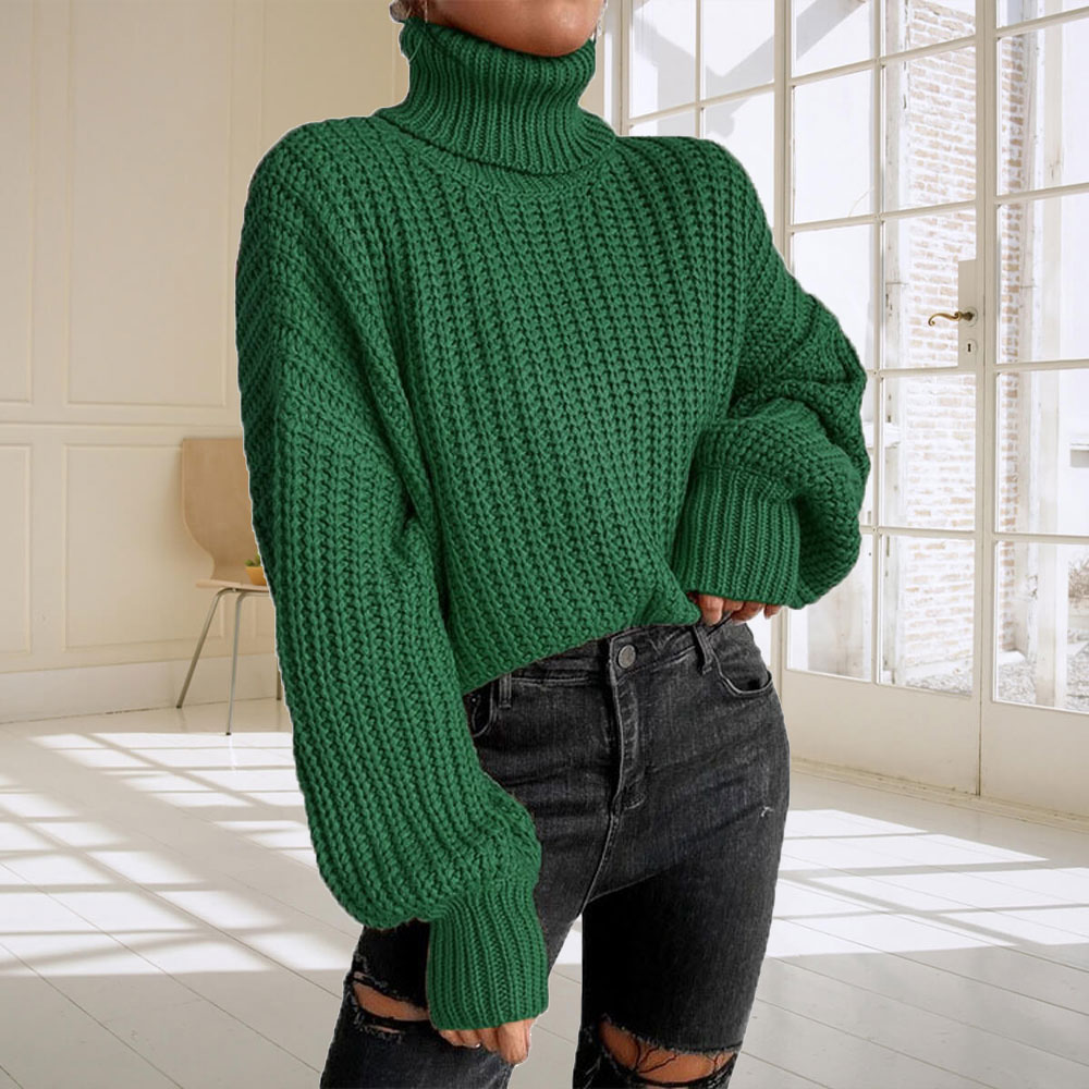 Damski luźny sweter z długim rękawem z dzianiny z długim rękawem