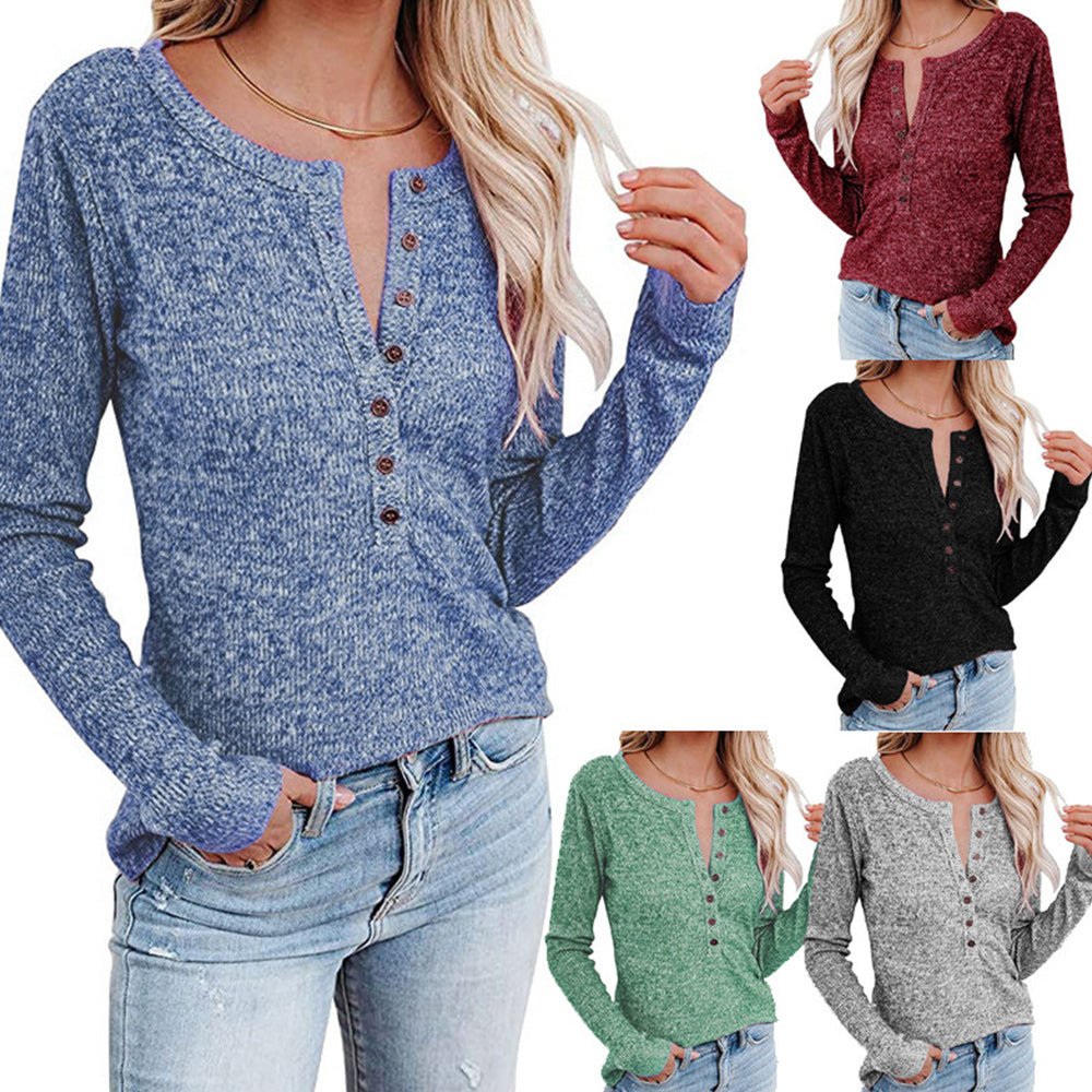 2022 Damski jesienno-zimowy nowy sweter z okrągłym dekoltem w serek