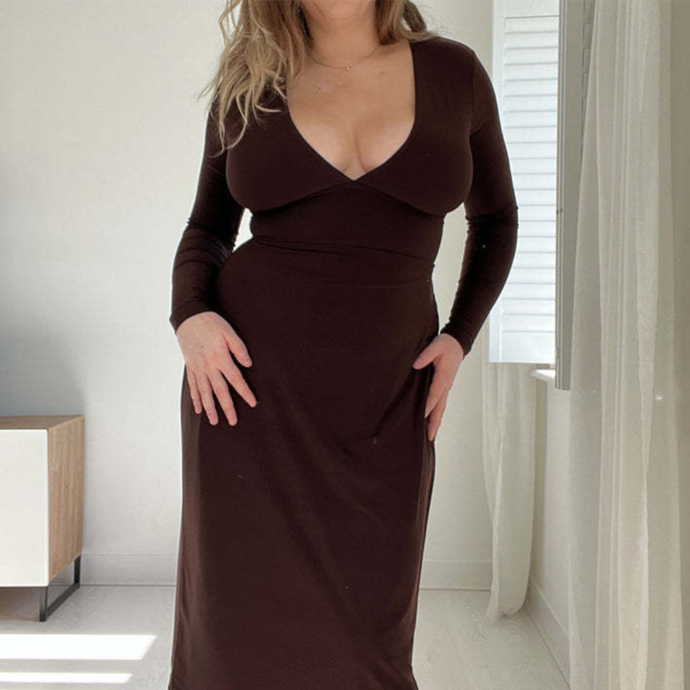 Lodowylabedz™ Seksowna szczupła sukienka z długimi rękawami i dekoltem w serek