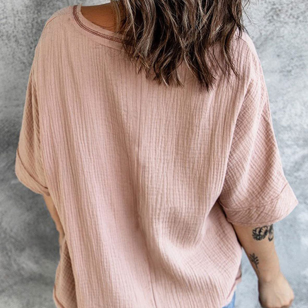 Modne jednokolorowe krótkie rękawy z dekoltem w szpic