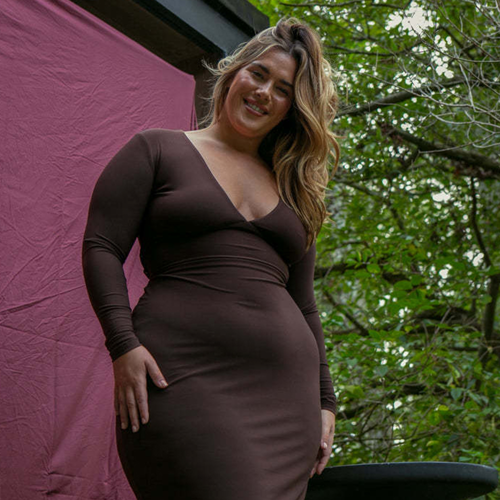 Lodowylabedz™ Seksowna szczupła sukienka z długimi rękawami i dekoltem w serek