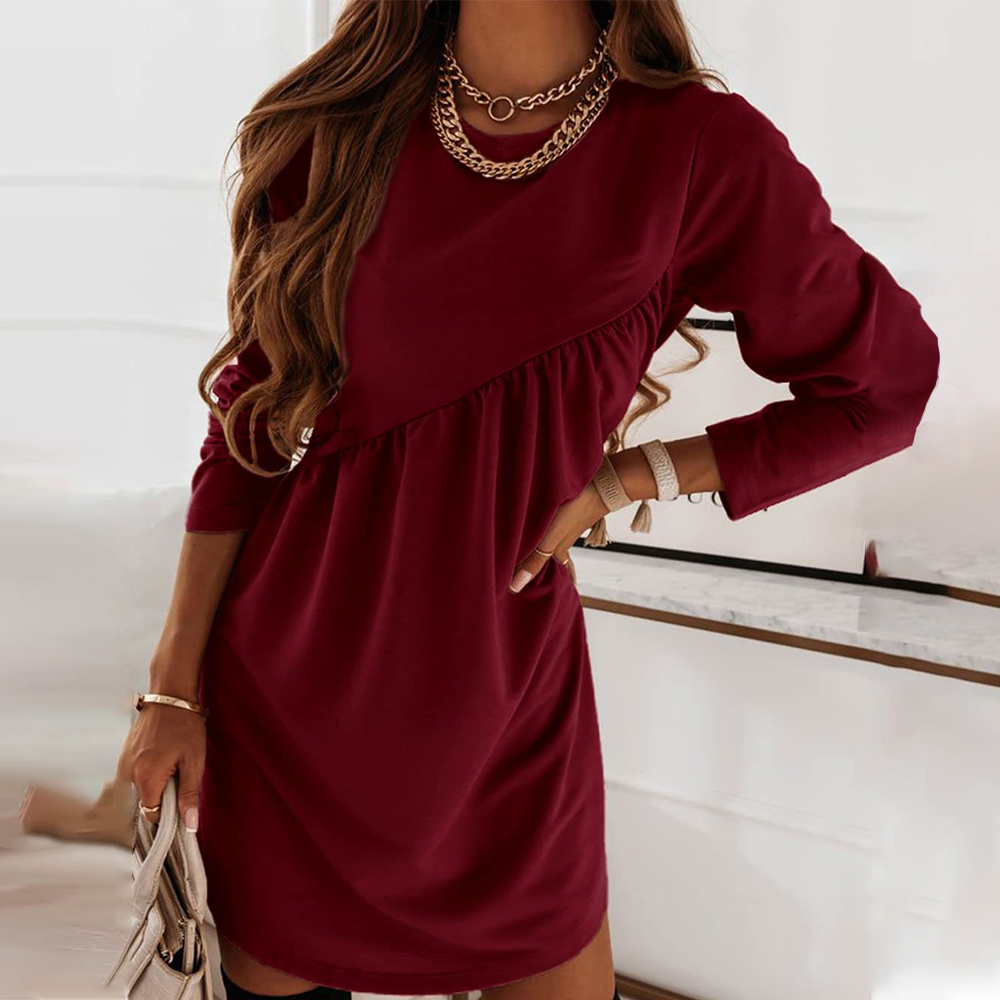 2023 wiosenna nowa prosta sukienka w jednolitym kolorze