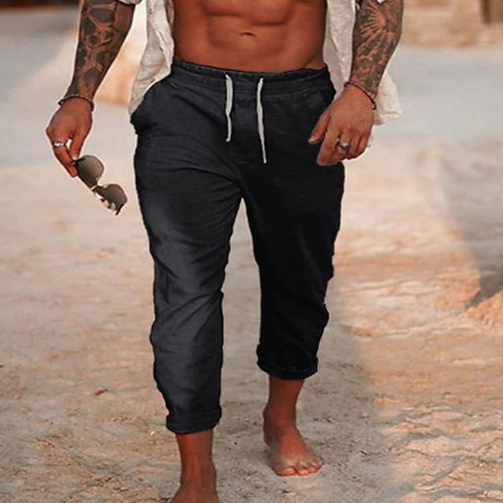 Lodowylabedz Męskie spodnie plażowe w jednolitym kolorze z bawełny i lnu