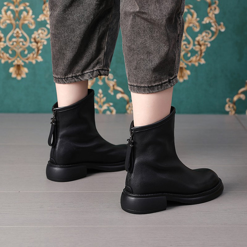 Zimowe nowe buty damskie z okrągłym noskiem na niskim obcasie z zamkiem błyskawicznym