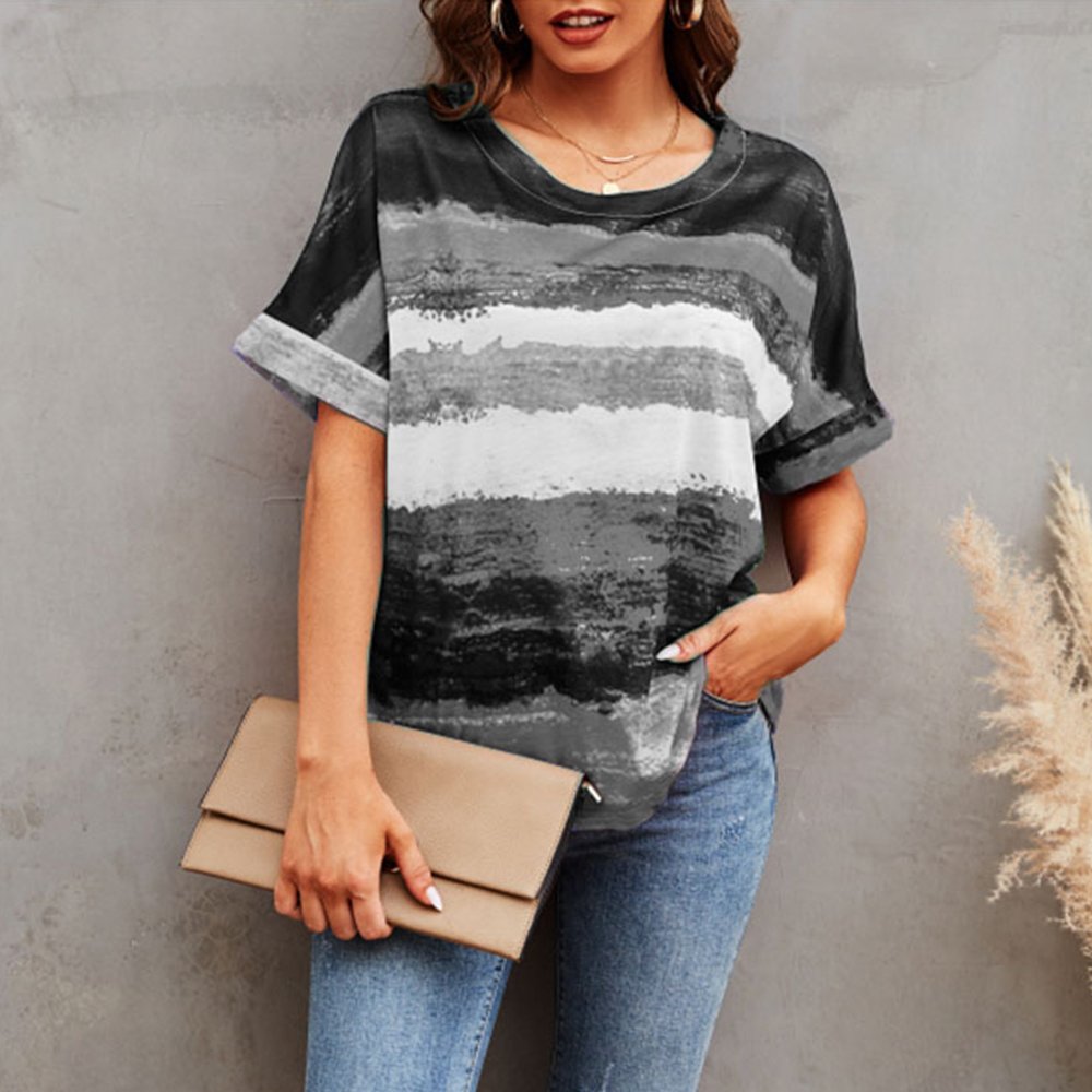 Zingsee™ 2022 Women's Summer Gradient Color Striped Short Sleeve T-Shirt