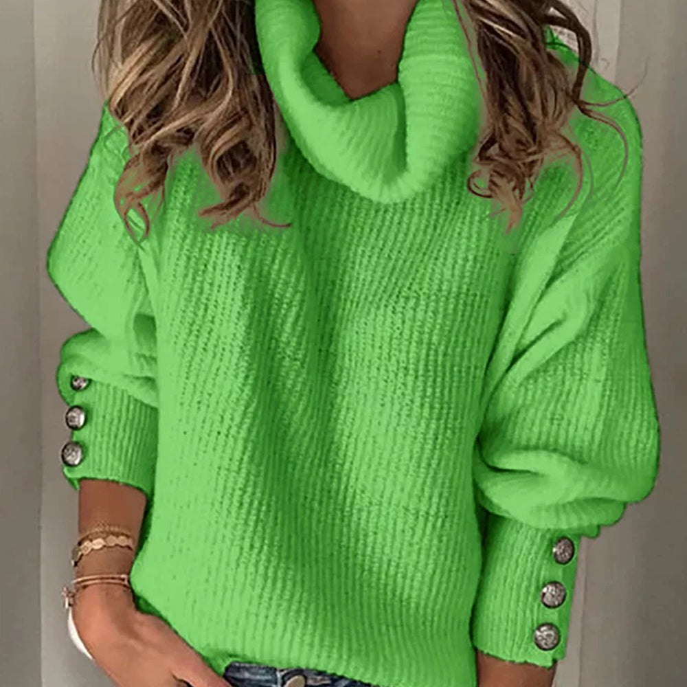 Gioiacombo™Maglione autunno inverno con maniche a lanterna e risvolto con bottoni