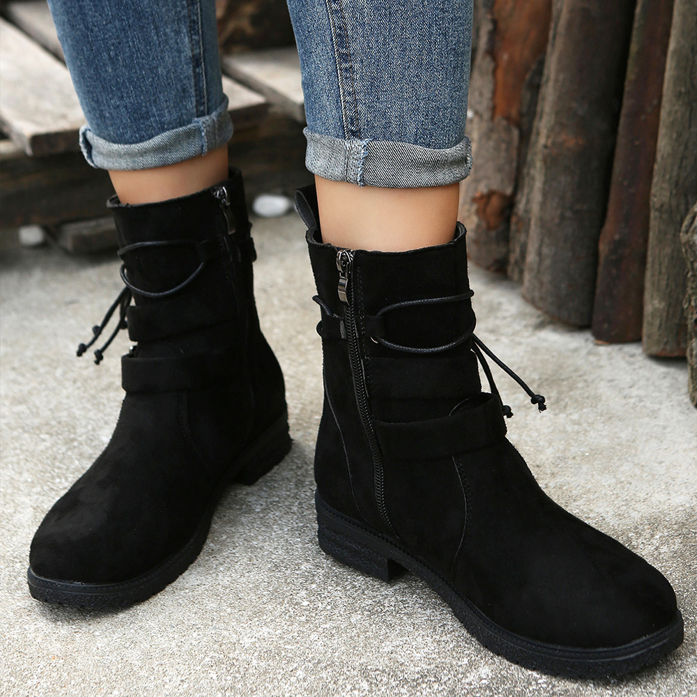 Lodowylabedz Niskie buty Martin z zamkiem z boku i klamrą w pasku