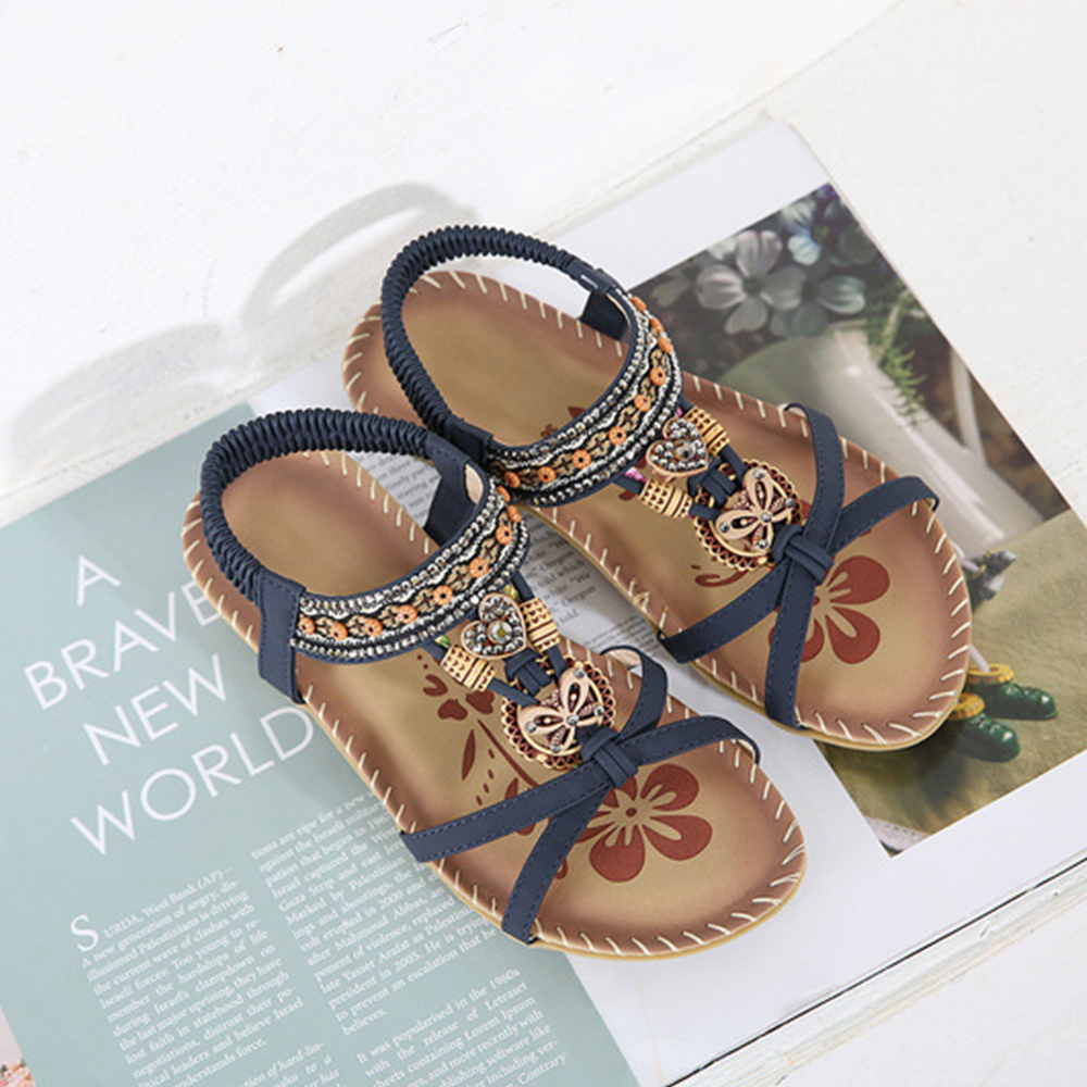 Lodowylabedz Plażowe sandały z odkrytymi palcami w czeskim kwiatku i kryształkami górskimi