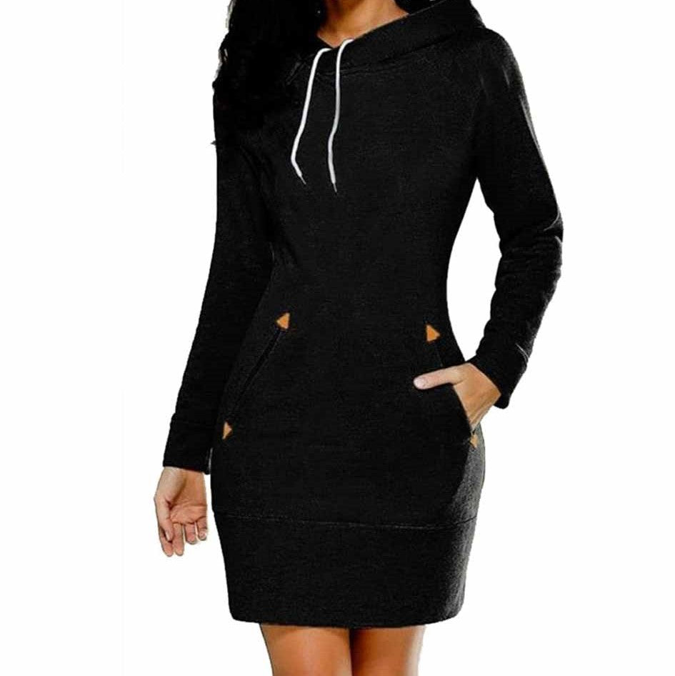 Lodowylabedz™ Damska jesienno-zimowa nowa pulowerowa sukienka z kapturem o średniej długości