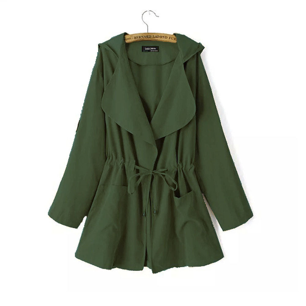 Jesienny damski nowy trencz z kapturem i kieszenią z talią temperamentu