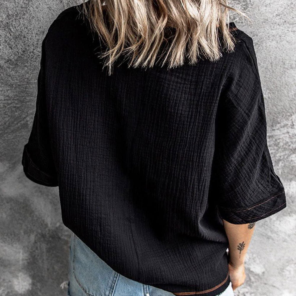 Modne jednokolorowe krótkie rękawy z dekoltem w szpic