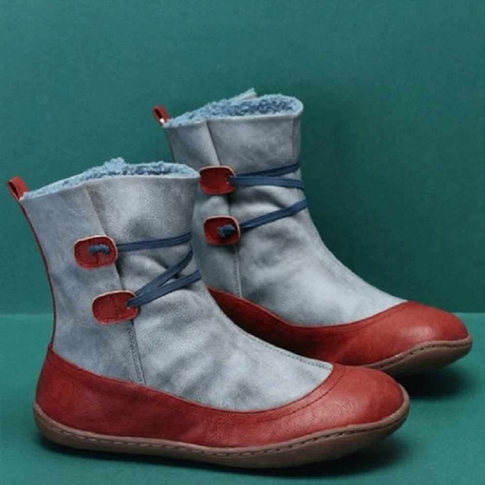 Zimowe damskie buty śnieżne z okrągłym noskiem Colorblock za kostkę