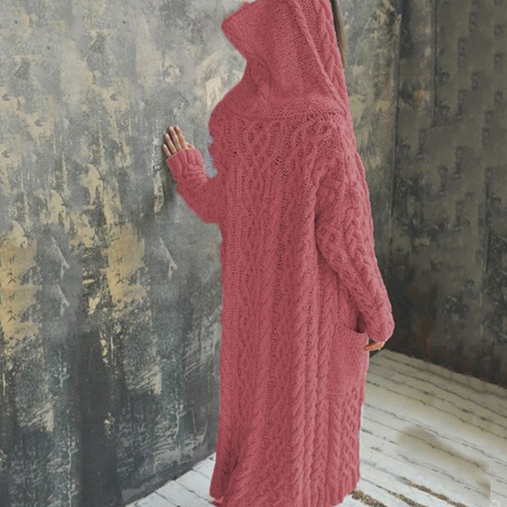 Długi damski jesienno-zimowy jednokolorowy luźny sweter rozpinany sweter płaszcz