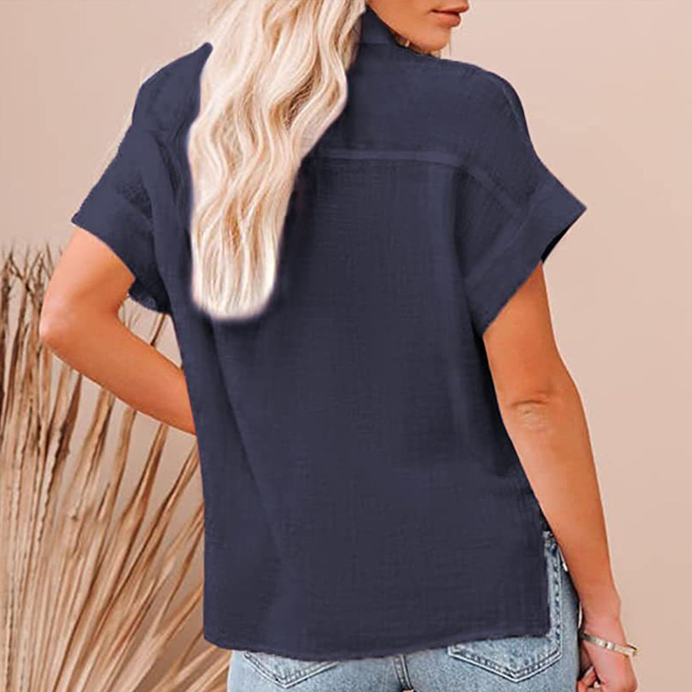 Damska lniana koszula z krótkim rękawem