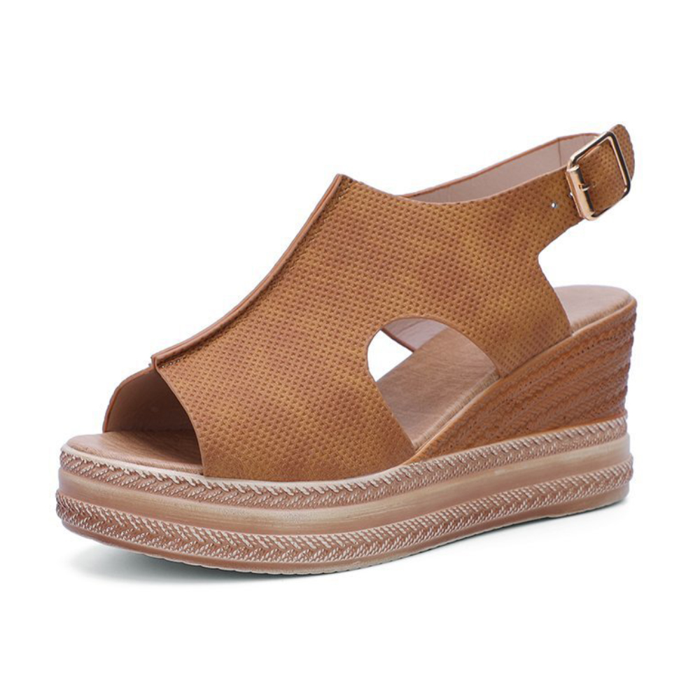 Lodowylabedz Rzymskie sandały na koturnie z odkrytymi palcami i sprzączką