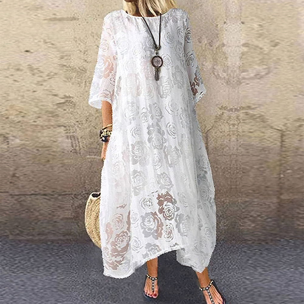 Lodowylabedz Koronkowa sukienka z krótkimi rękawami i okrągłym dekoltem