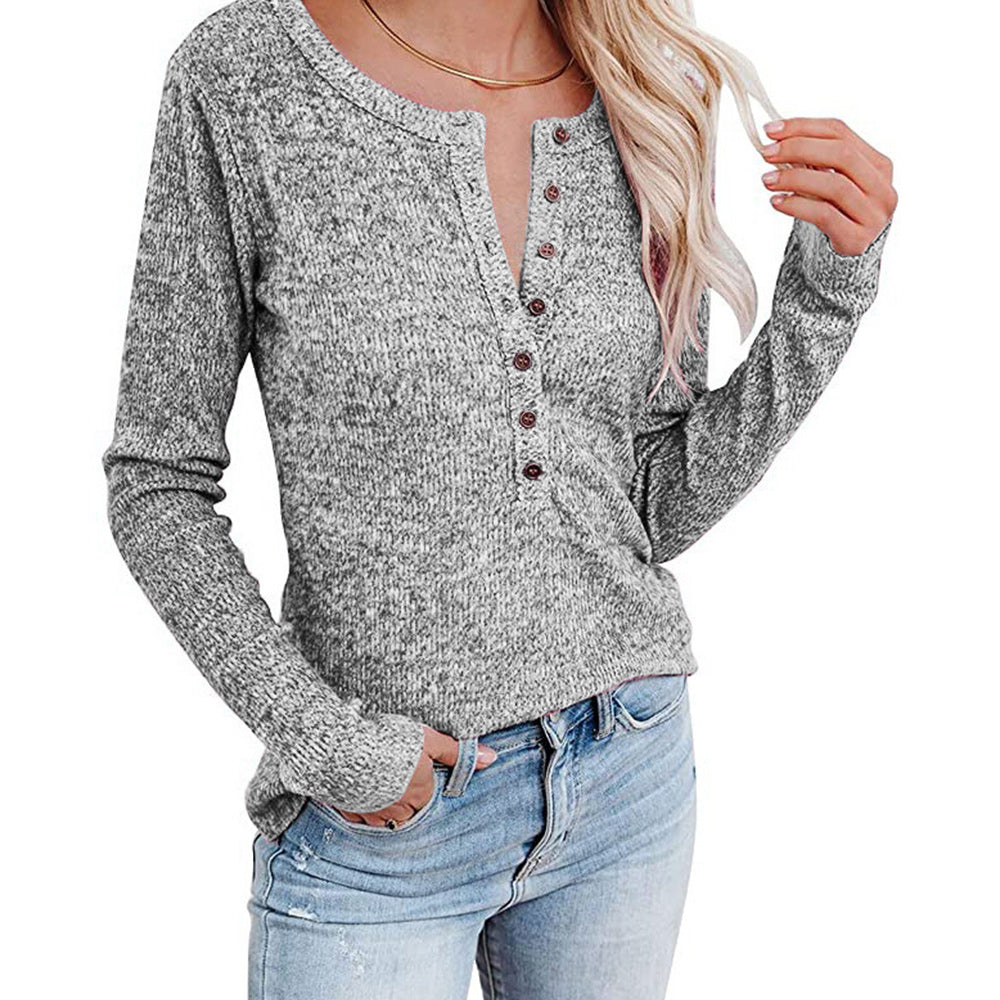 2022 Damski jesienno-zimowy nowy sweter z okrągłym dekoltem w serek