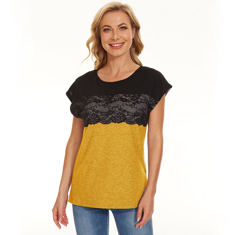 Lodowylabedz™ Damski top z krótkim rękawem i koronkowym panelem
