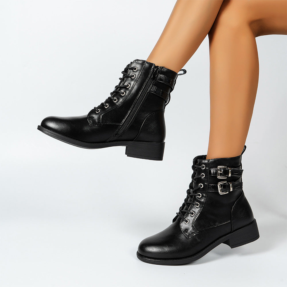 Jesienne i zimowe nowe buty damskie sznurowane klamry do paska modne buty