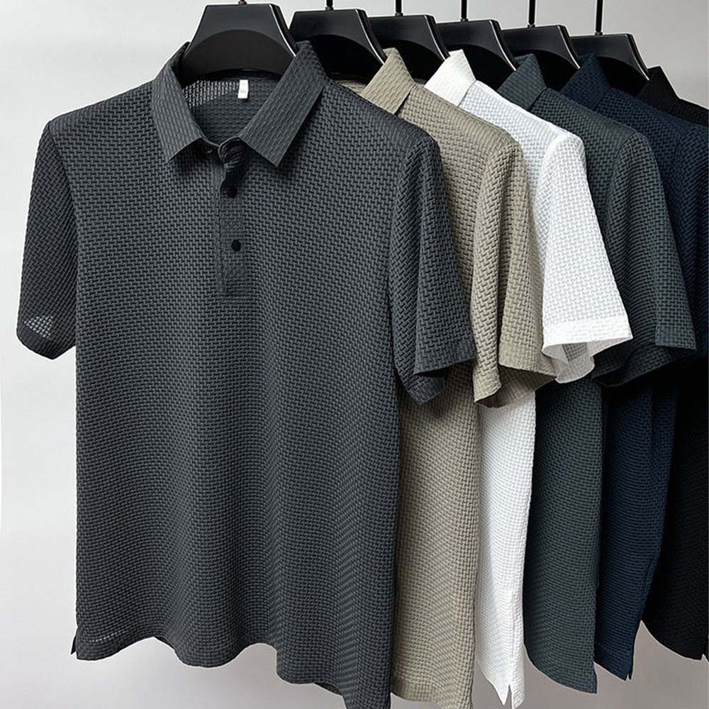 Zingsee Summer new men's mesh ice silk solid color POLO shirt short-sleeved T-shirt
