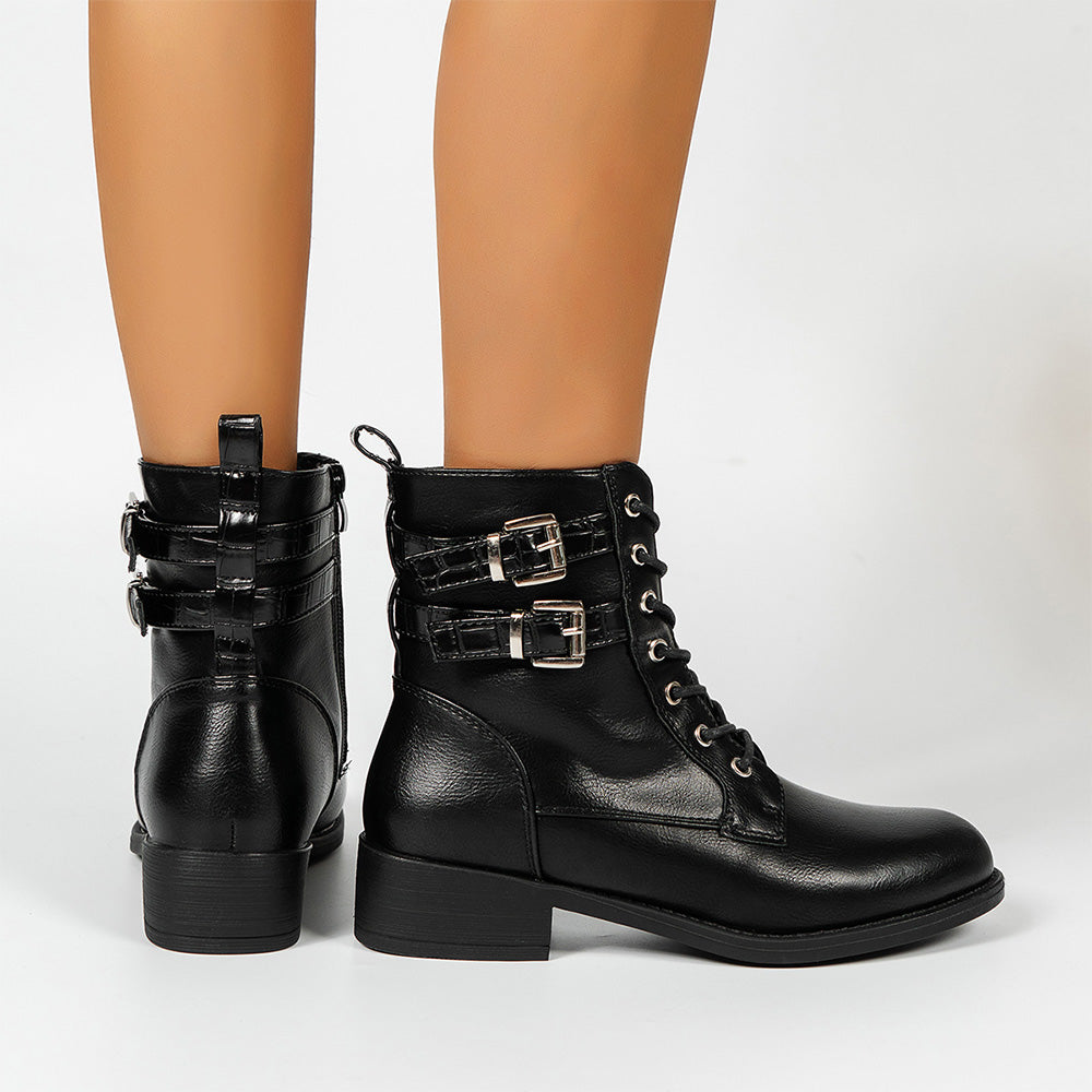 Jesienne i zimowe nowe buty damskie sznurowane klamry do paska modne buty