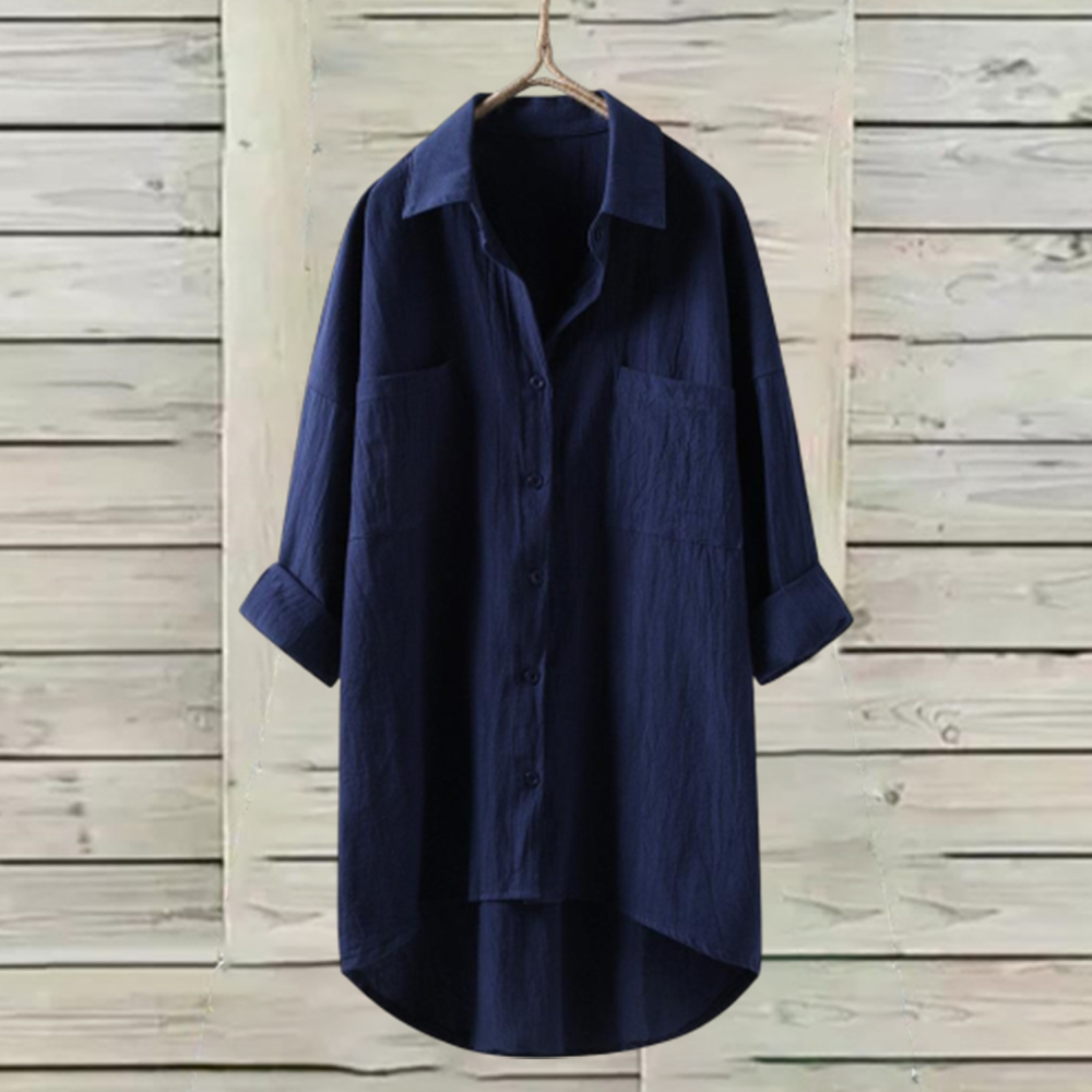 Lodowylabedz Damska koszula lniano-bawełniana w jednolitym kolorze