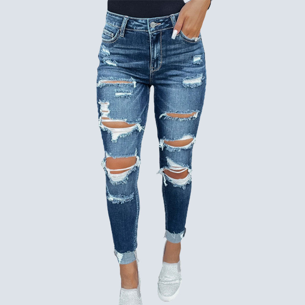 Nuovi pantaloni in denim strappati skinny primaverili