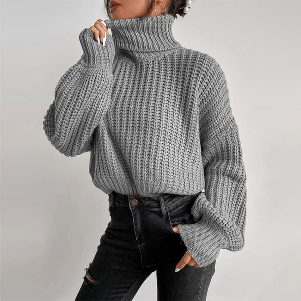 Damski luźny sweter z długim rękawem z dzianiny z długim rękawem