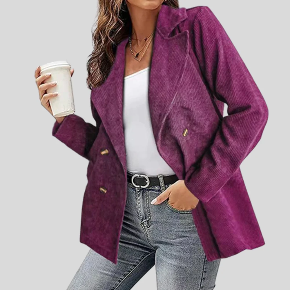 Lodowylabedz Nowa, jesienno-zimowa, sztruksowa marynarka damska w jednolitym kolorze, zapinana na guziki