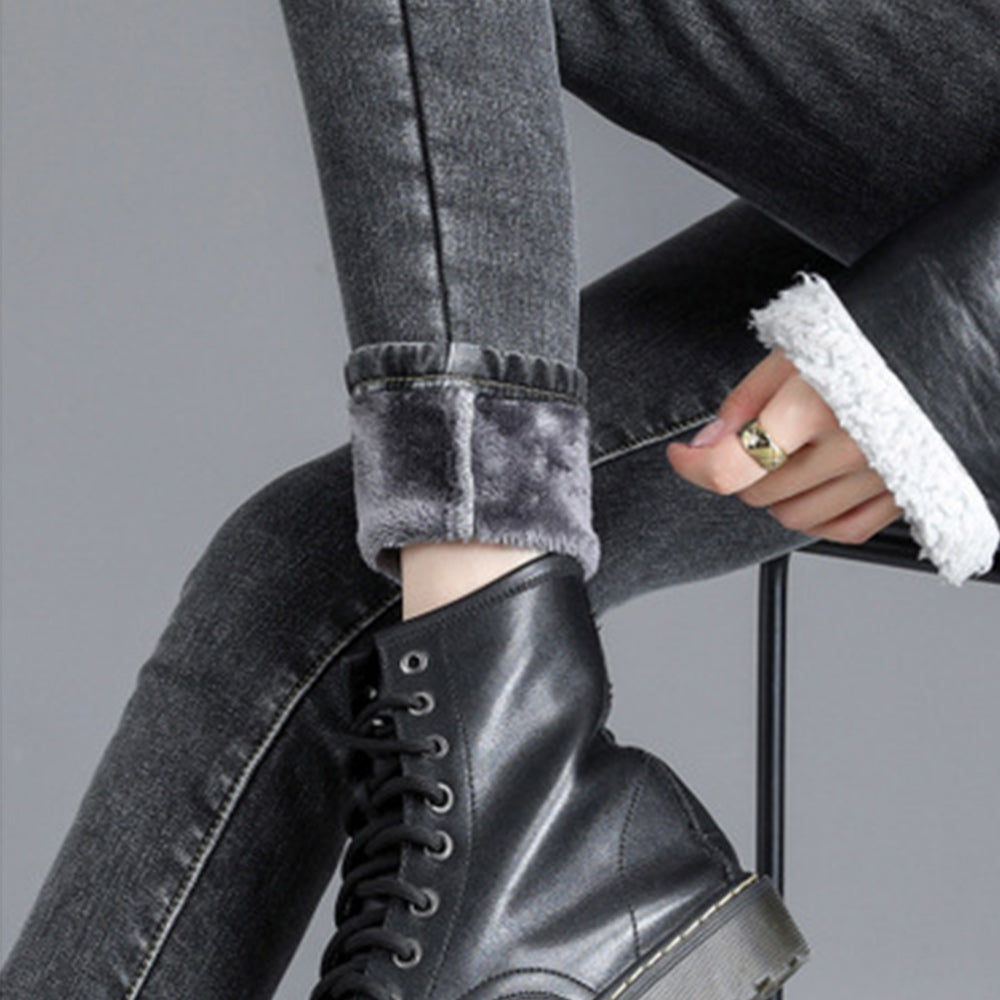  Jesienne i zimowe nowe damskie ołówkowe spodnie z polaru z wysokim stanem