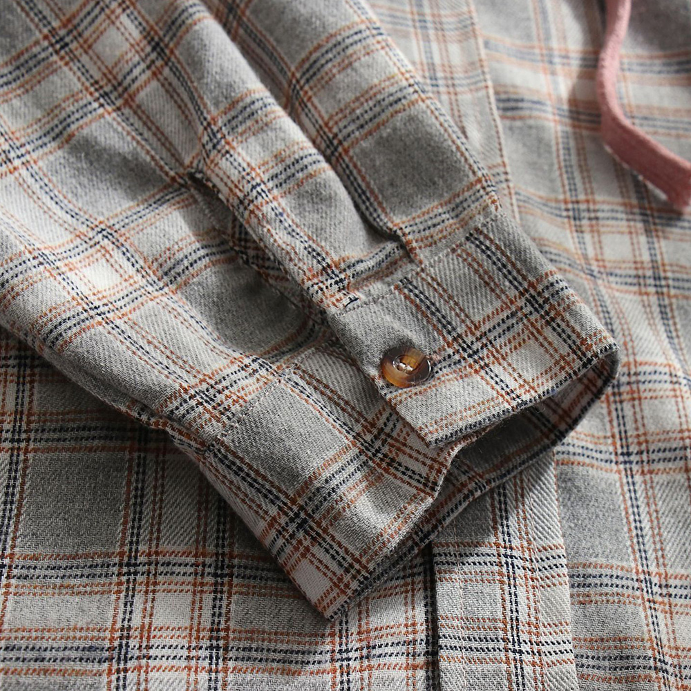 Lodowylabedz Jesienna nowa damska kurtka z kapturem i koszulą w kratę