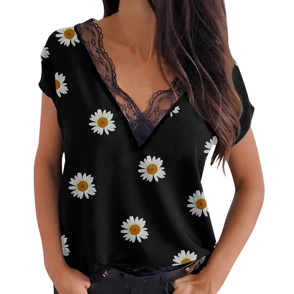 Koronkowe dekolt w szpic Krótkie rękawy