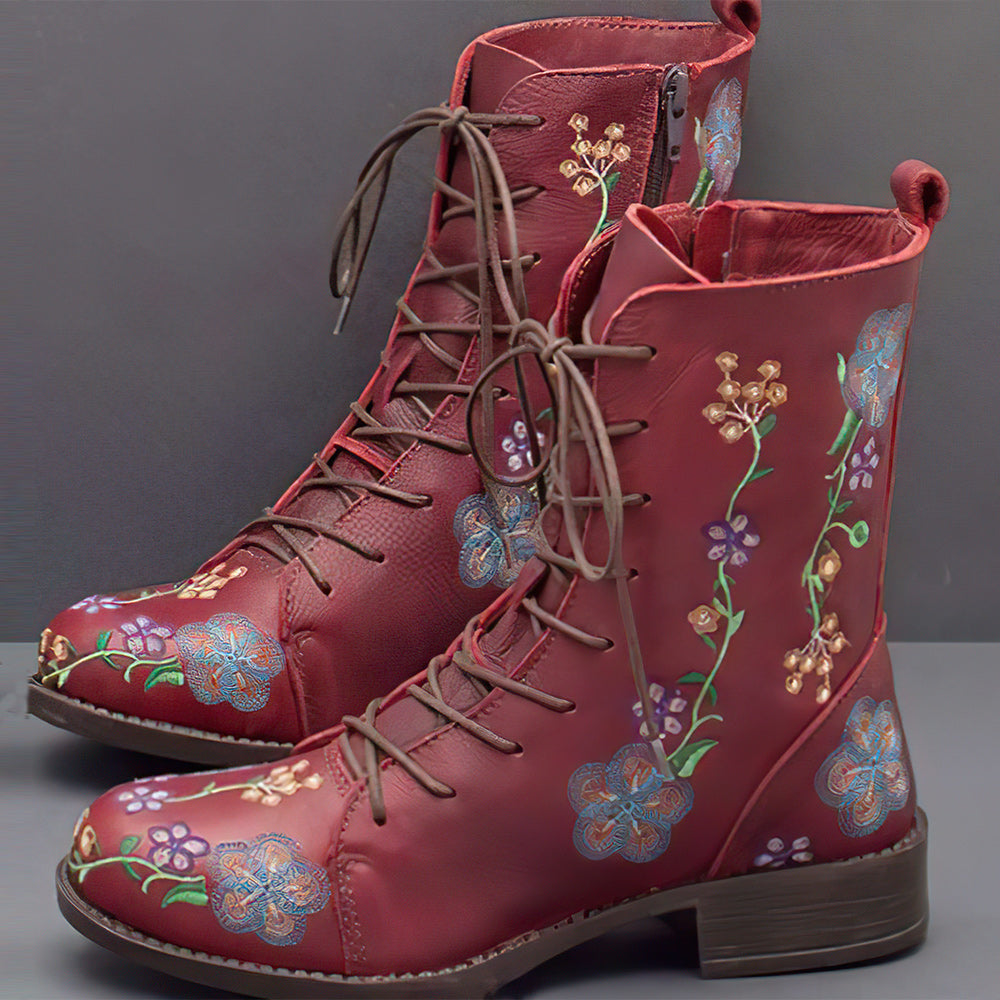 2022 Nowe modne retro kwiatowe sznurowane buty Martin