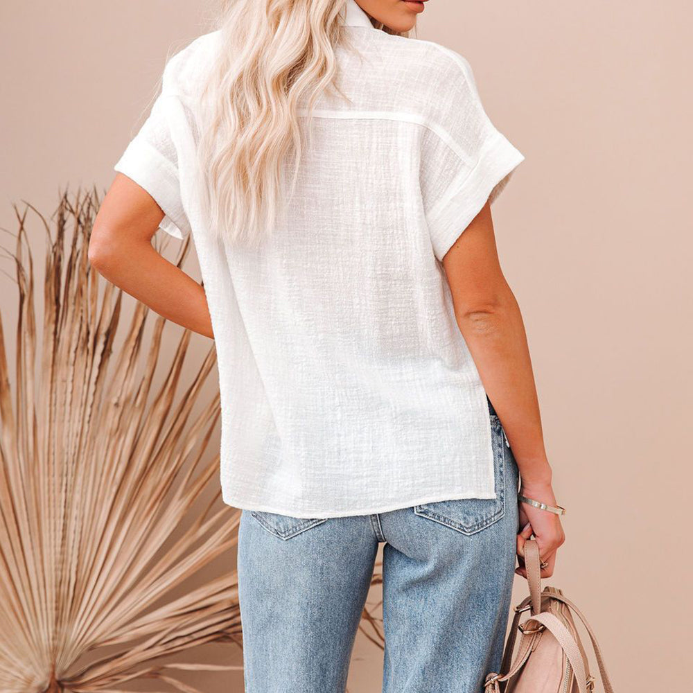 Damska lniana koszula z krótkim rękawem