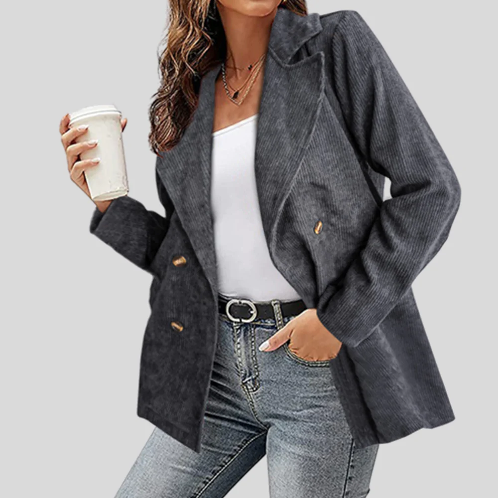 Lodowylabedz Nowa, jesienno-zimowa, sztruksowa marynarka damska w jednolitym kolorze, zapinana na guziki