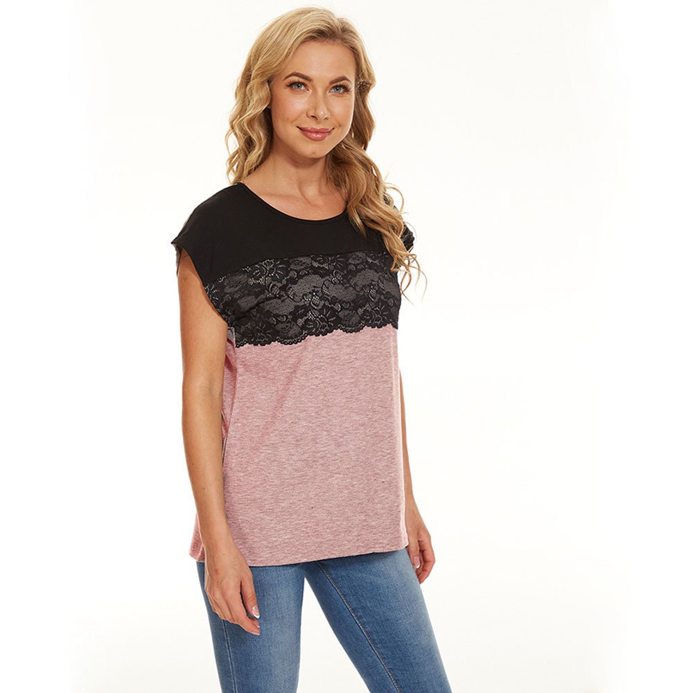 Lodowylabedz™ Damski top z krótkim rękawem i koronkowym panelem