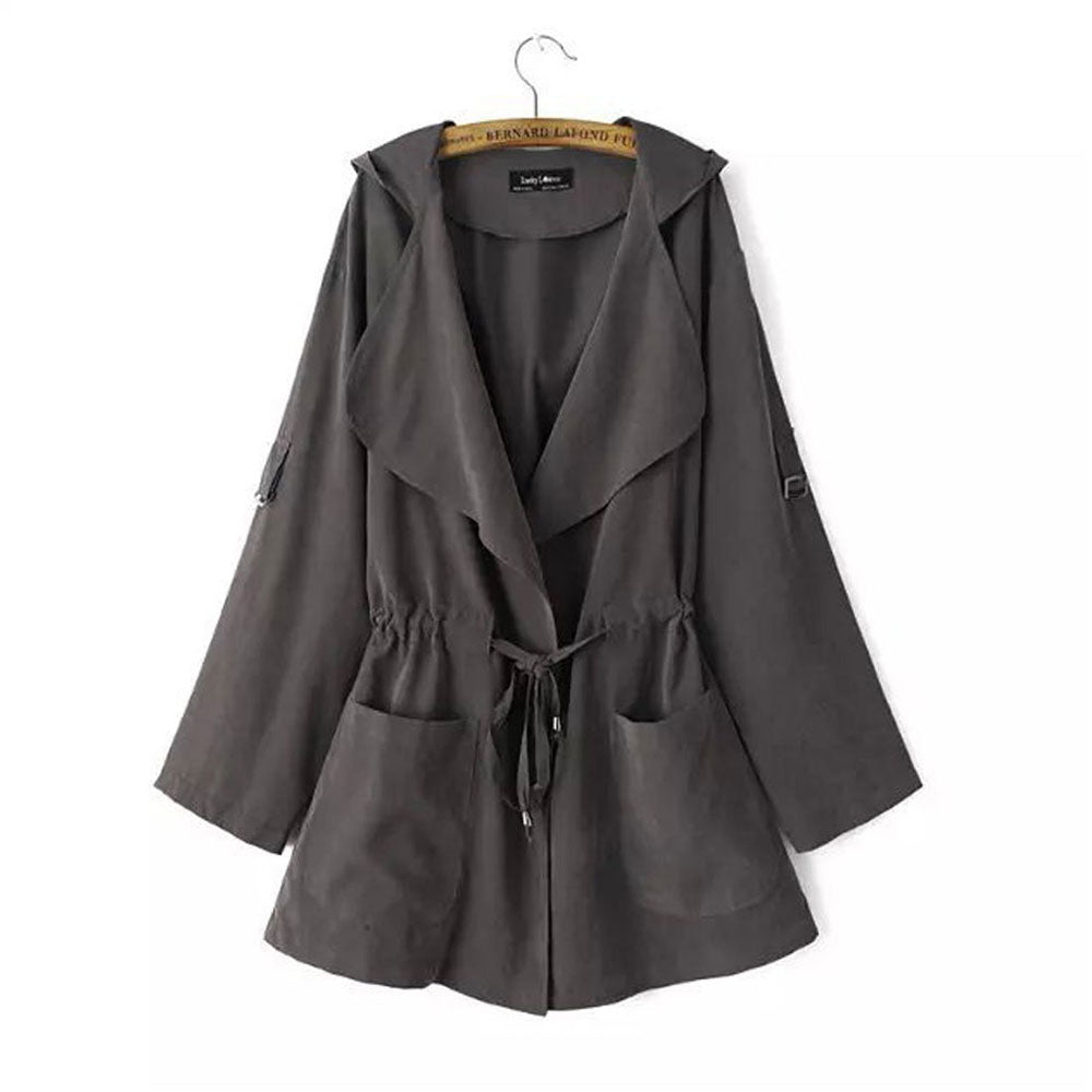 Jesienny damski nowy trencz z kapturem i kieszenią z talią temperamentu