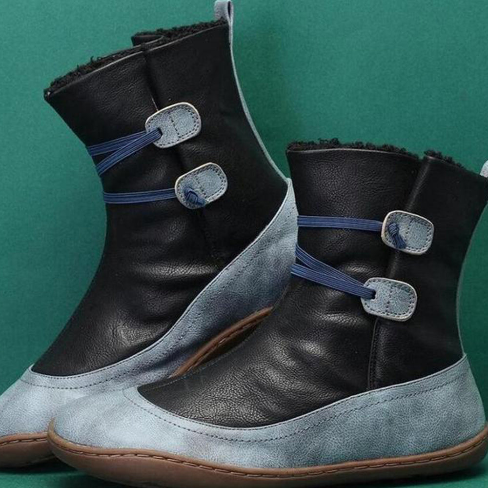 Zimowe damskie buty śnieżne z okrągłym noskiem Colorblock za kostkę