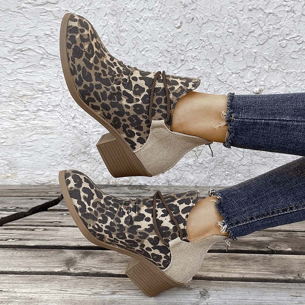 Lodowylabedz Nowe damskie buty ze szpiczastym noskiem i kwadratowym obcasem w panterkę