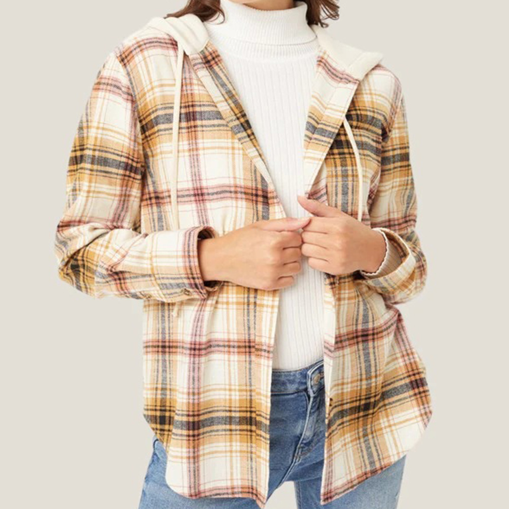 Lodowylabedz Jesienna nowa damska kurtka z kapturem i koszulą w kratę