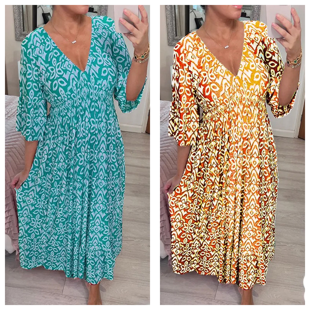 Lodowylabedz Sukienka plus size w kwiaty z dekoltem w serek