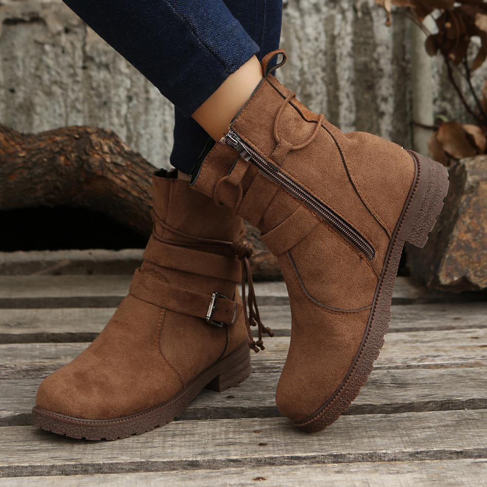 Lodowylabedz Niskie buty Martin z zamkiem z boku i klamrą w pasku