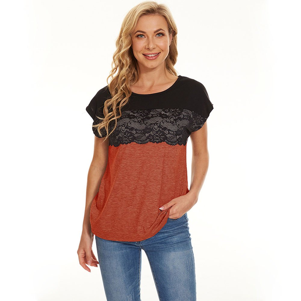 Lodowylabedz™ Damski top z krótkim rękawem i koronkowym panelem