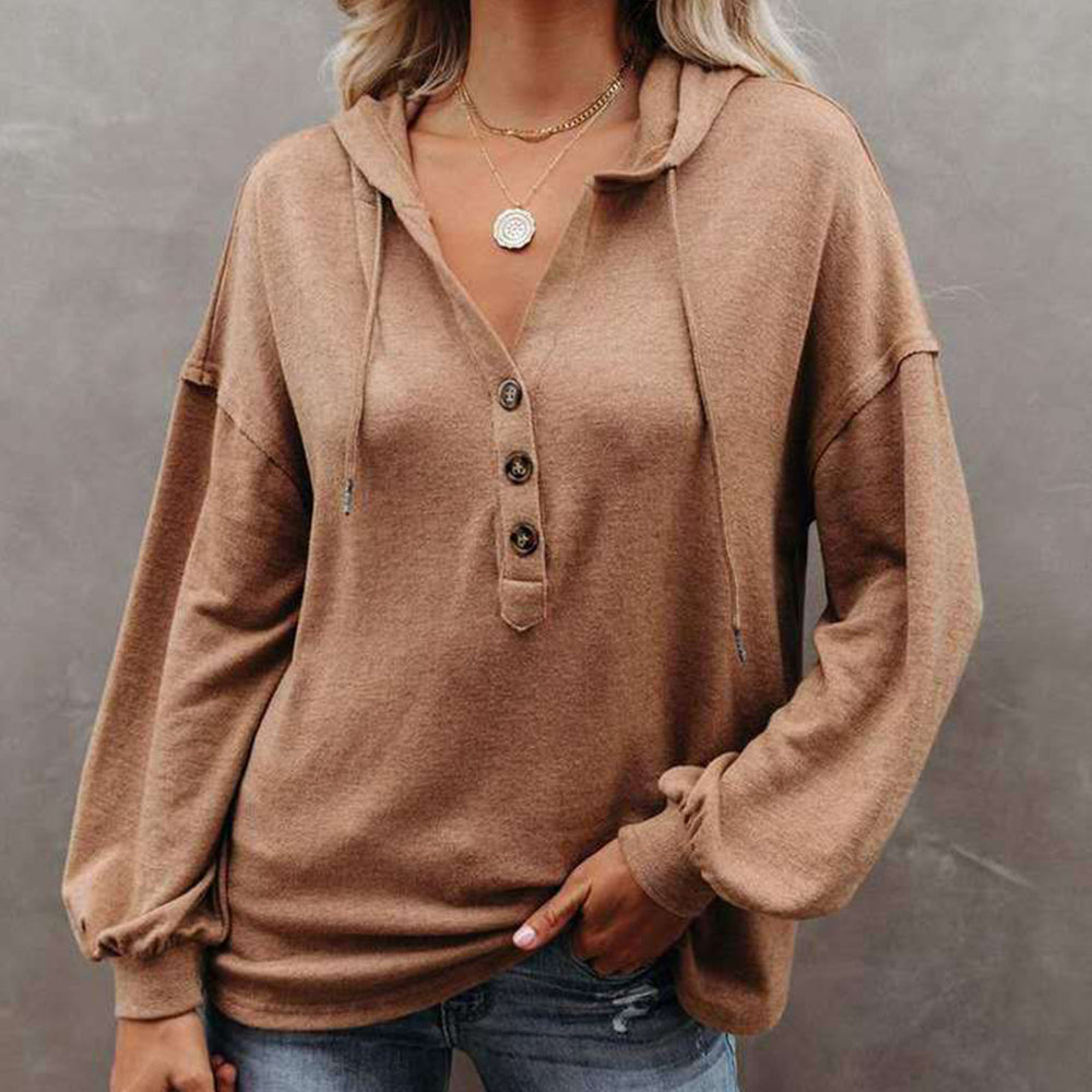 2022 Damski jesienno-zimowy sweter z kapturem z długimi rękawami i guzikami