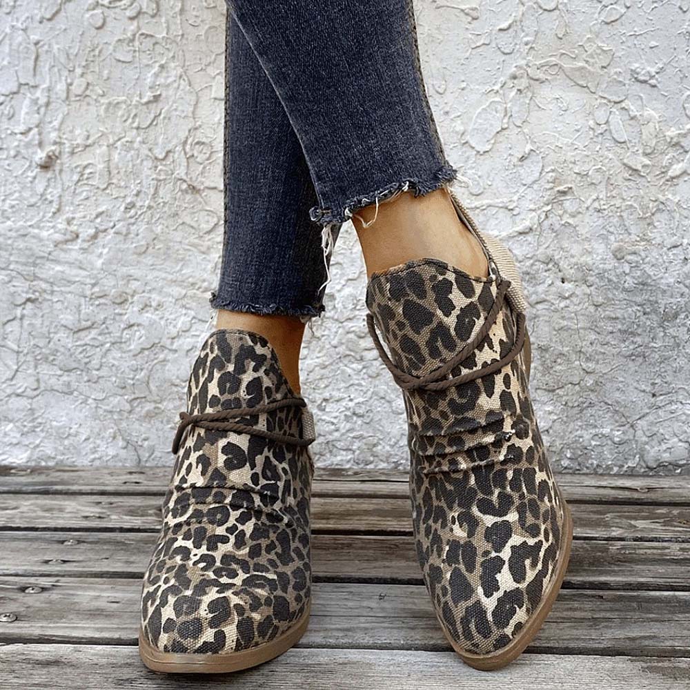 Lodowylabedz Nowe damskie buty ze szpiczastym noskiem i kwadratowym obcasem w panterkę