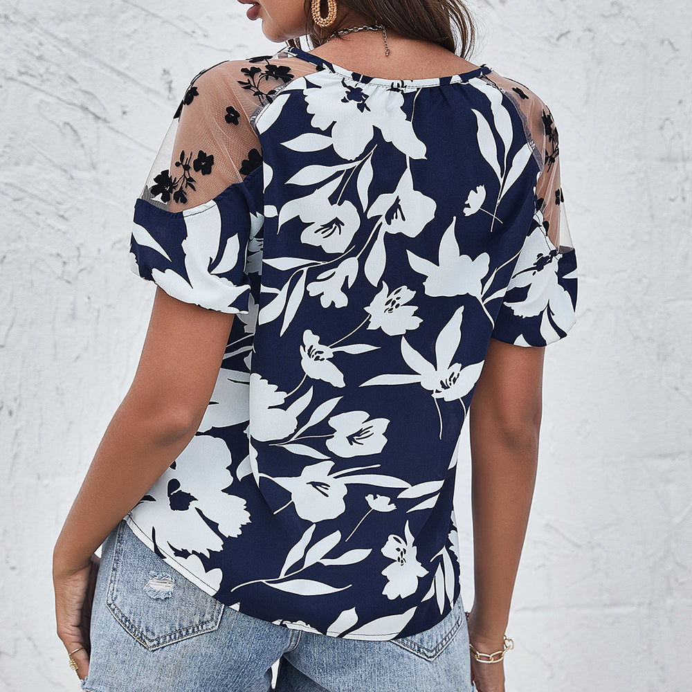 Szyfonowy top z koronkowymi panelami