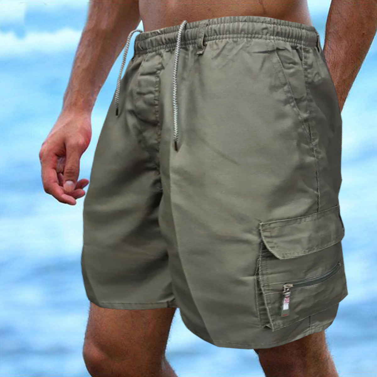 Lodowylabedz Męskie szorty Cargo Casual Summer Sznurek Klasyczne rozciągliwe krótkie spodnie z kieszeniami