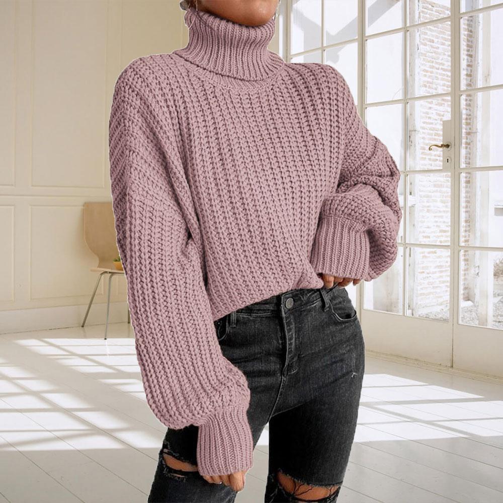 Damski luźny sweter z długim rękawem z dzianiny z długim rękawem